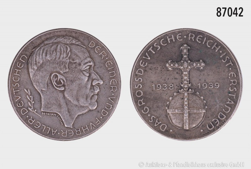 Drittes Reich, Silbermedaille 1939, auf Adolf Hitler, 835er Silber gepunzt, von ...