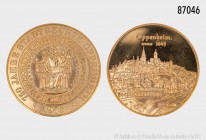 BRD, Medaille 1975, auf das 750. Jubiläum des Stadtrechts von Oppenheim, 986er Gold. Vs. Stadtsiegel. Rs. Stadtansicht, Punze 986. 17,42 g; 34 mm. Ste...