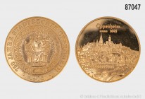 BRD, Medaille 1975, auf das 750. Jubiläum des Stadtrechts von Oppenheim, 986er Gold. Vs. Stadtsiegel. Rs. Stadtansicht, Punze 986. 17,05 g; 34 mm. Ste...