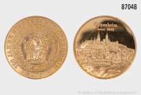 BRD, Medaille 1975, auf das 750. Jubiläum des Stadtrechts von Oppenheim, 986er Gold. Vs. Stadtsiegel. Rs. Stadtansicht, Punze 986. 17,17 g; 34 mm. Ste...