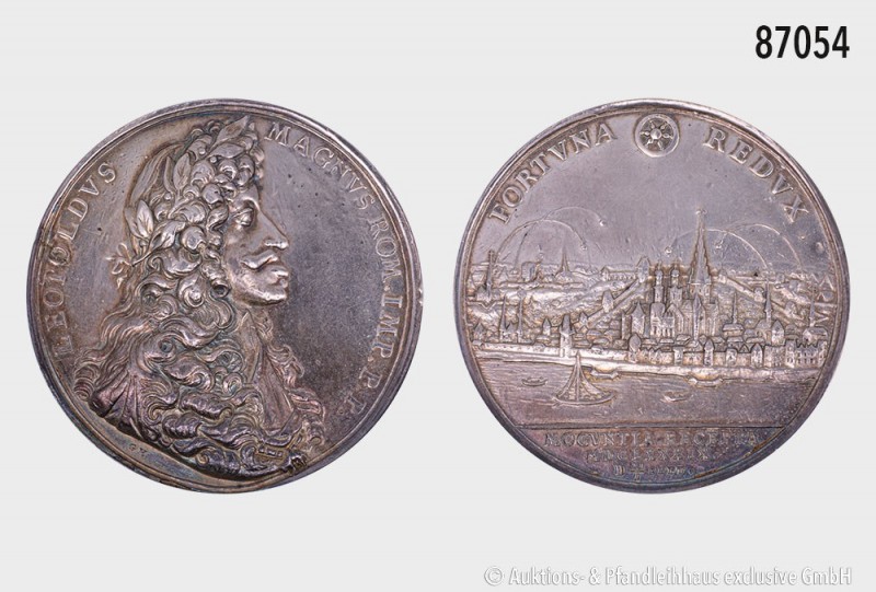 Mainz, Stadt, Silbermedaille 1689, auf die Rückeroberung der Stadt durch kaiserl...