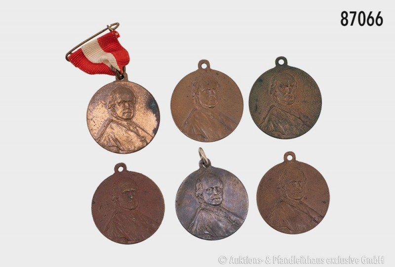 Mainz, Bistum. Konv. 6 tragbare Medaillen (Bronze, 1 x versilbert) 1911, von Lau...