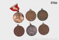 Mainz, Bistum. Konv. 6 tragbare Medaillen (Bronze, 1 x versilbert) 1911, von Lauer, Nürnberg, auf die 58. Generalversammlung der Katholiken Deutschlan...