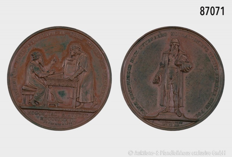 Mainz, Stadt, große Bronzemedaille 1837, von C. H. Lorenz, bei Thorwaldsen, auf ...