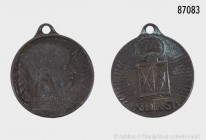 Tragbare Bronzegussmedaille 1914 des Vereins Deutscher Kunststudenten, von Hans Volkert (Münchner Medailleur). Vs. Büste einer weiblichen Person mit Z...