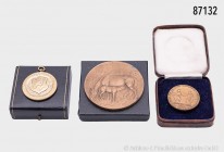 Konv. 3 landwirtschaftliche Themenmedaillen: Verdienstmedaille o. J., des Brandenburgischen Provinzialverbandes ländlicher Genossenschaften Raiffeisen...