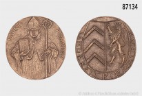 Konv. 2 Kunstmedaillen von Otto Kallenbach: Hochovale Gussmedaille 1979, des Landkreises Pirmasens, Wappen des Landkreises und Darstellung des Hl. Pir...