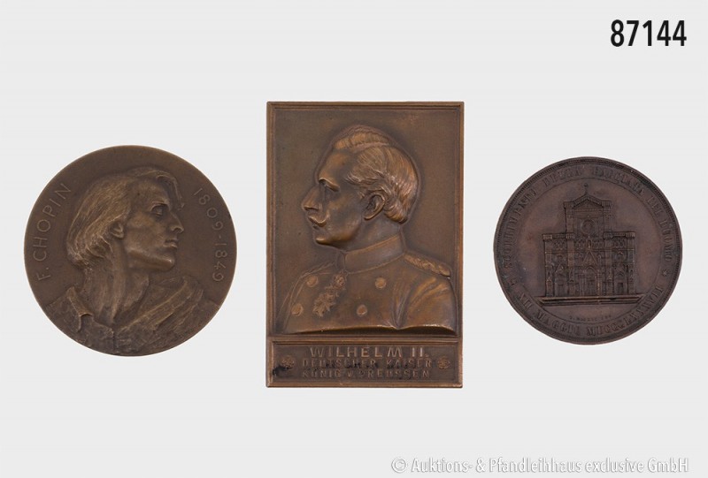 Konv. 3 Medaillen: Deutsches Reich, Wilhelm II. (1888-1918), Bronzeplakette 1908...