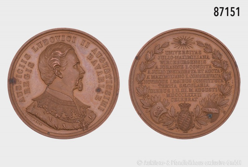 Bayern, Ludwig II. (1864-1886), Bronzemedaille 1882, von J. Ries, auf die 300-Ja...