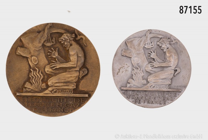Frankreich, Konv. 2 Medaillen, von H. Dropsy, auf die Energiewirtschaft (Bronze ...