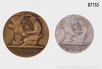Frankreich, Konv. 2 Medaillen, von H. Dropsy, auf die Energiewirtschaft (Bronze und Bronze versilbert) 68 und 55 mm. Vorzüglich, in Original-Etuis.