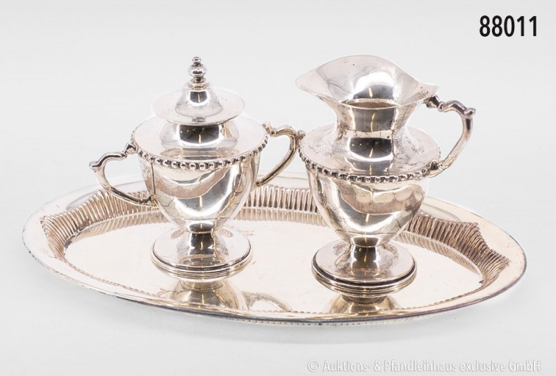 Konv. Milchkännchen und Zuckerschälchen, 925er Silber, wohl Mexiko. Dazu kleines...
