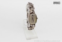 Damenuhr, Silber 835, Marke Blumus, mit blauem Glas-Cabochon, Ziffernblatt unbeschädigt, ohne Kratzer. Gesamtgewicht 62 g. Handaufzug, funktionsfähig....
