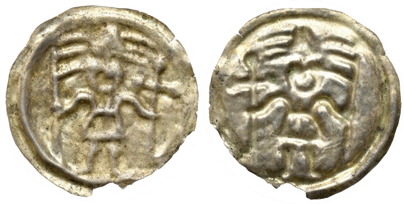 Kujaven, Bracteat II half of XIII century, Knight holding cross and gonfanon Mon...