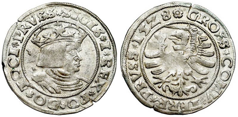 Sigismund I the Old, Groschen 1528, Thorn Piękny egzemplarz. Lekko zdwojone bici...