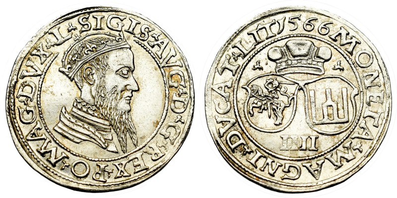 Sigismund II Augustus, 4 groschen 1566, Vilnius - L/LIT Wyśmienity egzemplarz cz...