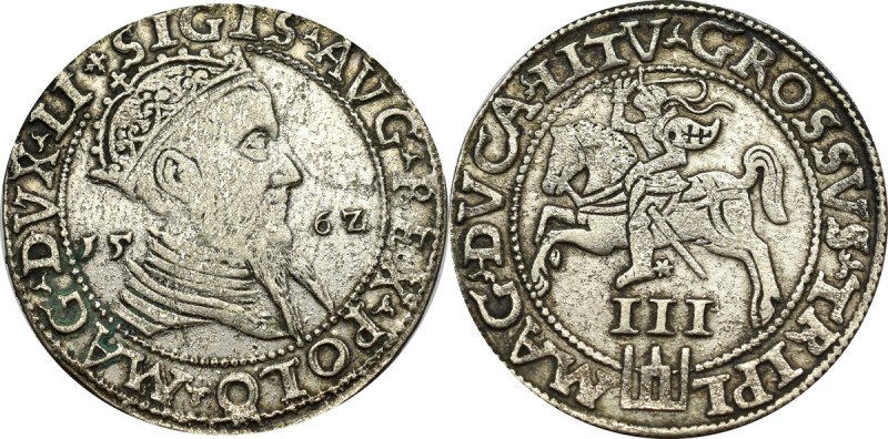 Sigismund II Augustus, 3 groschen 1562, Vilnius - LI/LITV Rzadka, pierwsza emisj...