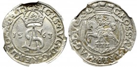 Sigismund II Augustus, 3 groschen 1563, Vilnius LIT/L NGC AU58 3-MAX