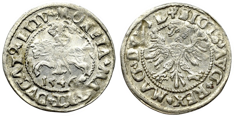 Sigismundus II Augustus, Halfgroat 1546, Vilnius - L/LITV Piękny, lekko niedobit...