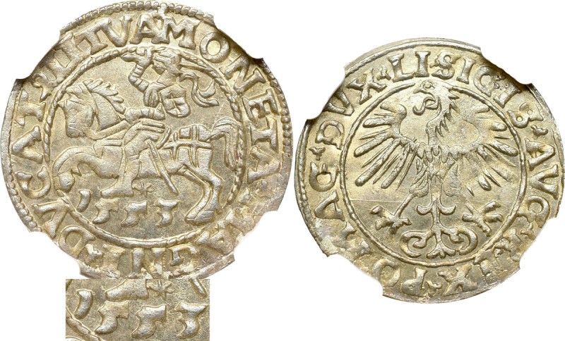 Sigismund II Augustus, Halfgroat 1553, Vilnius - LI/LITVA NGC MS66 Wyśmienity, m...