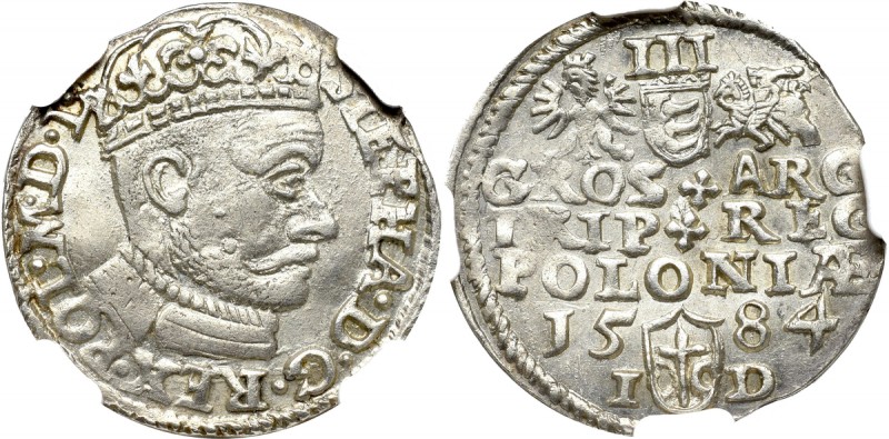 Stephan Bathory, 3 Groshen 1584, Olcusia - NGC MS63 Wyśmienity menniczy egzempla...
