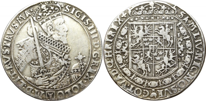 Sigismund III, Thaler 1628, Bromberg Naturalny, obiegowy egzemplarz talara Zygmu...