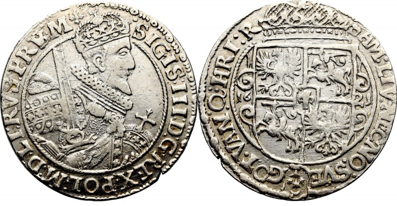 Sigismund III, 18 groschen 1621, Bromberg - overstrike PRS/V Ładny, lekko niedob...