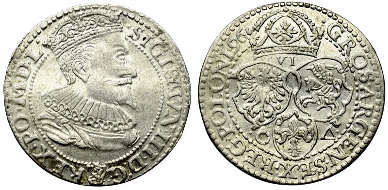 Sigismund III, 6 groschen 1596, Marienburg Piękny egzemplarz szóstaka malborskie...