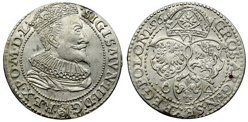 Sigismund III, 6 groschen 1596, Marienburg Piękny egzemplarz szóstaka malborskie...