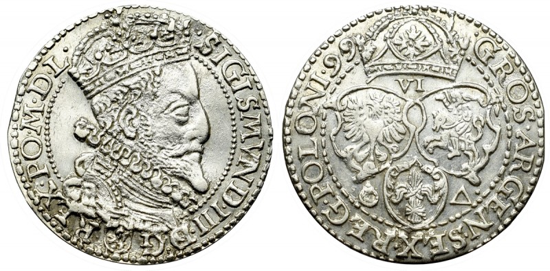 Sigismund III, 6 groschen 1599, Marienburg Bardzo ładny egzemplarz szóstaka malb...