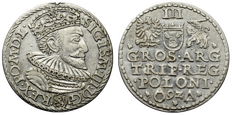 Sigismund III, 3 groschen 1592, Marienburg Piękny, okołomenniczy egzemplarz. Nie...