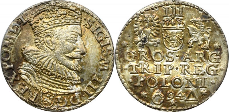 Sigismund III, 3 groschen 1594, Marienburg Bardzo ładny egzemplarz. Nieopisany u...