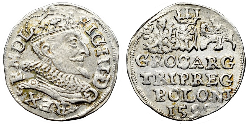 Sigismund III Vasa, 3 groschen 1598, Lublin Piękny, okołomenniczy egzemplarz. Od...
