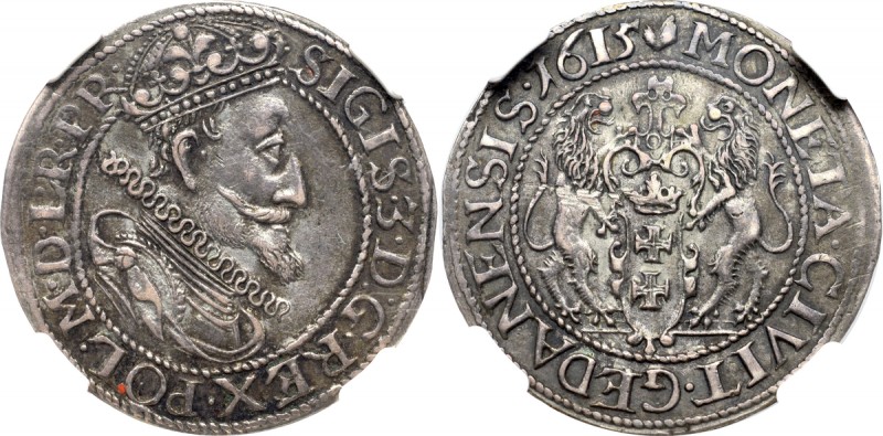 Sigismund III, 18 groschen 1615, Danzig - old portrait Ładny egzemplarz w ciemne...