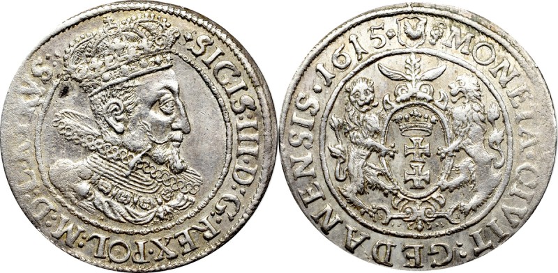 Sigismund III, 18 groschen 1615, Danzig Piękny egzemplarz wytłoczony zużytym ste...