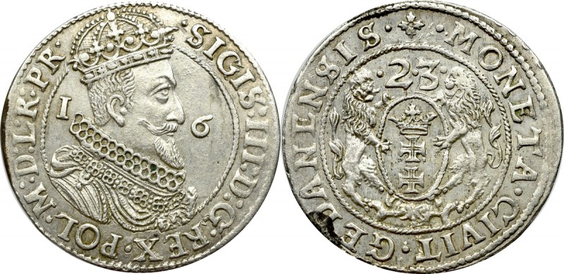 Sigismund III, 18 groschen 1623, Danzig Bardzo dobrze wytłoczony z walca egzempl...