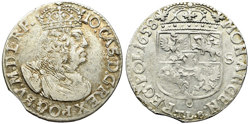 John II Casimir, 18 groschen 1658, Cracow Bardzo ładny egzemplarz. Odmiana bez w...