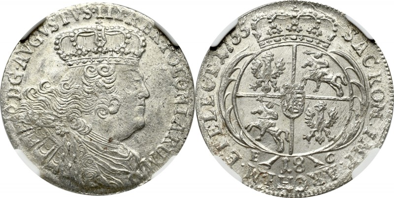 Saxony, Friedrich August II, 18 groschen 1755 - NGC MS64 Piękny, menniczy egzemp...