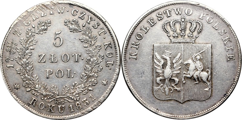 November uprising, 5 zloty 1831 Ładny egzemplarz z widocznym justunkiem. Rzadka ...