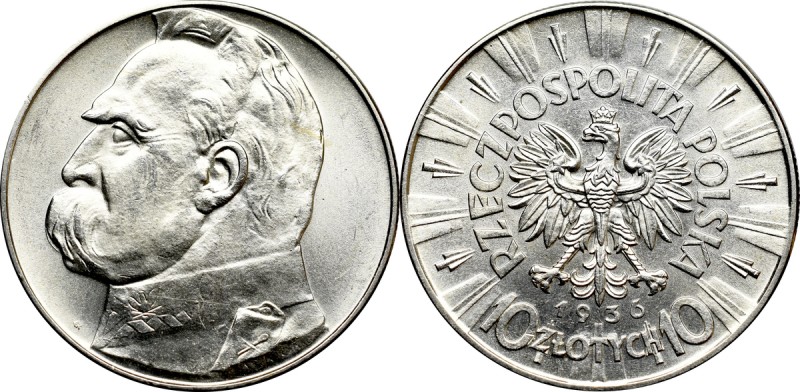 II Republic of Poland, 10 zloty 1936 Pilsudski Bardzo atrakcyjny egzemplarz z mo...