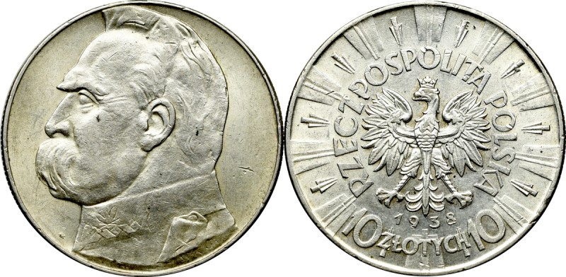 II Republic of Poland, 10 zloty 1938 Pilsudski Atrakcyjny egzemplarz z delikatną...