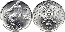 PRL, 5 złotych 1959 - NGC MS66 2-MAX