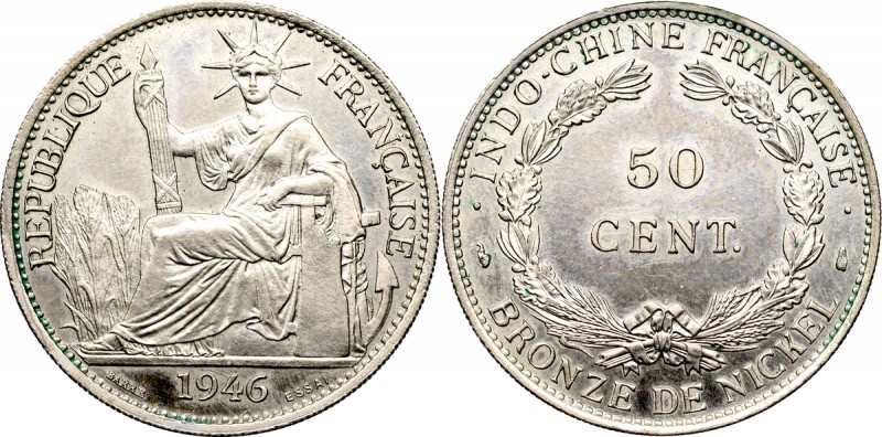 French Indochina, 50 cents Essai 1946 Ładny egzemplarz rzadziej spotykanej monet...