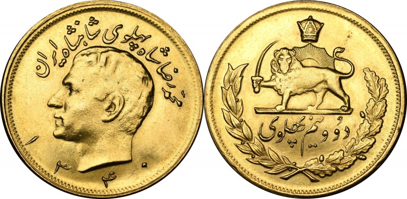 Iran, Mohammad Reza Pahlevi, 2-1/2 pahlavi 1961 Piękny egzemplarz złotej monety ...