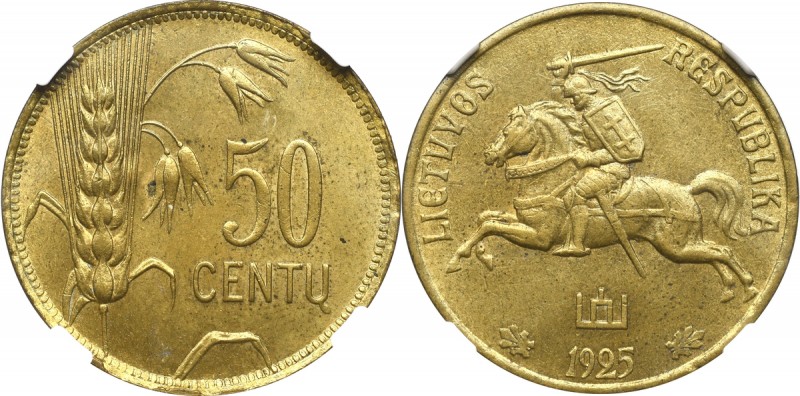 Lithuania, 50 centu 1925 - NGC MS64 Wyśmienity, menniczy egzemplarz. Reference: ...