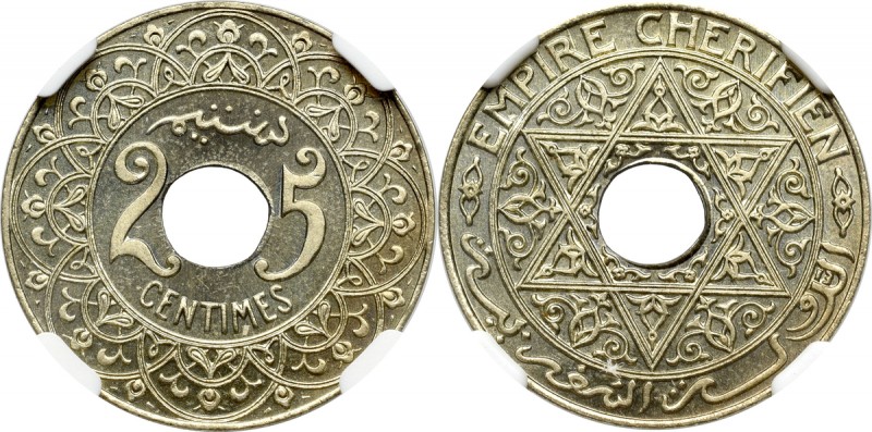 Morocco, 25 centimes 1921 - NGC MS68 Wyśmienity, okazowy egzemplarz. Reference: ...
