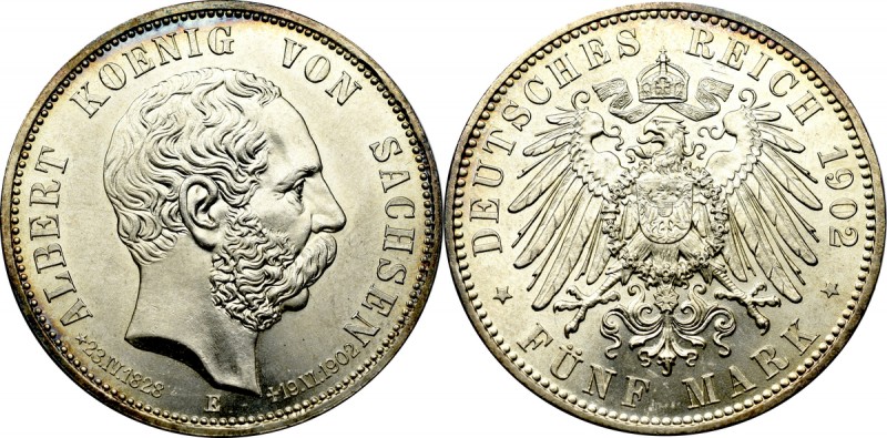 Germany, Saxony, 5 mark 1902 5 marek 1902 mennica Muldenhütten, edycja pośmiertn...