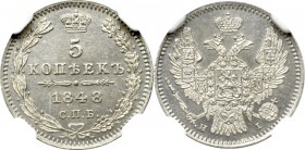 Russia, Nicholaus I, 5 kopecks 1848 HI - NGC MS64