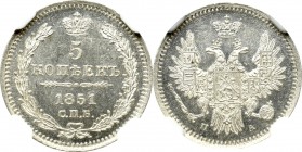 Russia, Nicholaus I, 5 kopecks 1851 ПА - NGC MS64