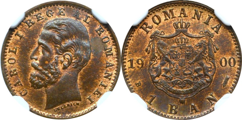 Romania, 1 ban 1900 - NGC MS64 RB Piękny, menniczy egzemplarz rumuńskiej monety ...